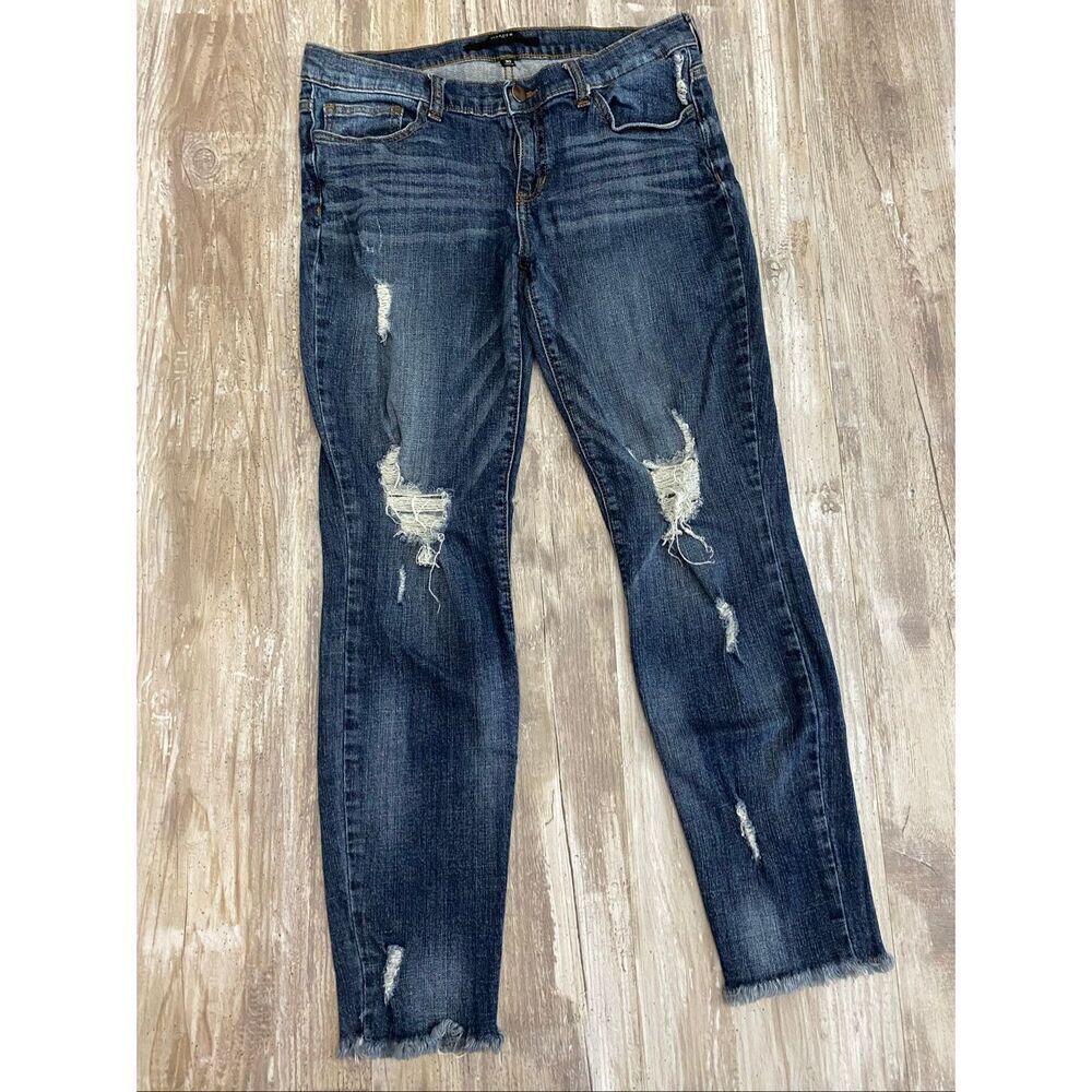 Harper Curvy Fit Mid Rise Jeans Ankle Crop Raw Hem Distressed Women’s Sz 30